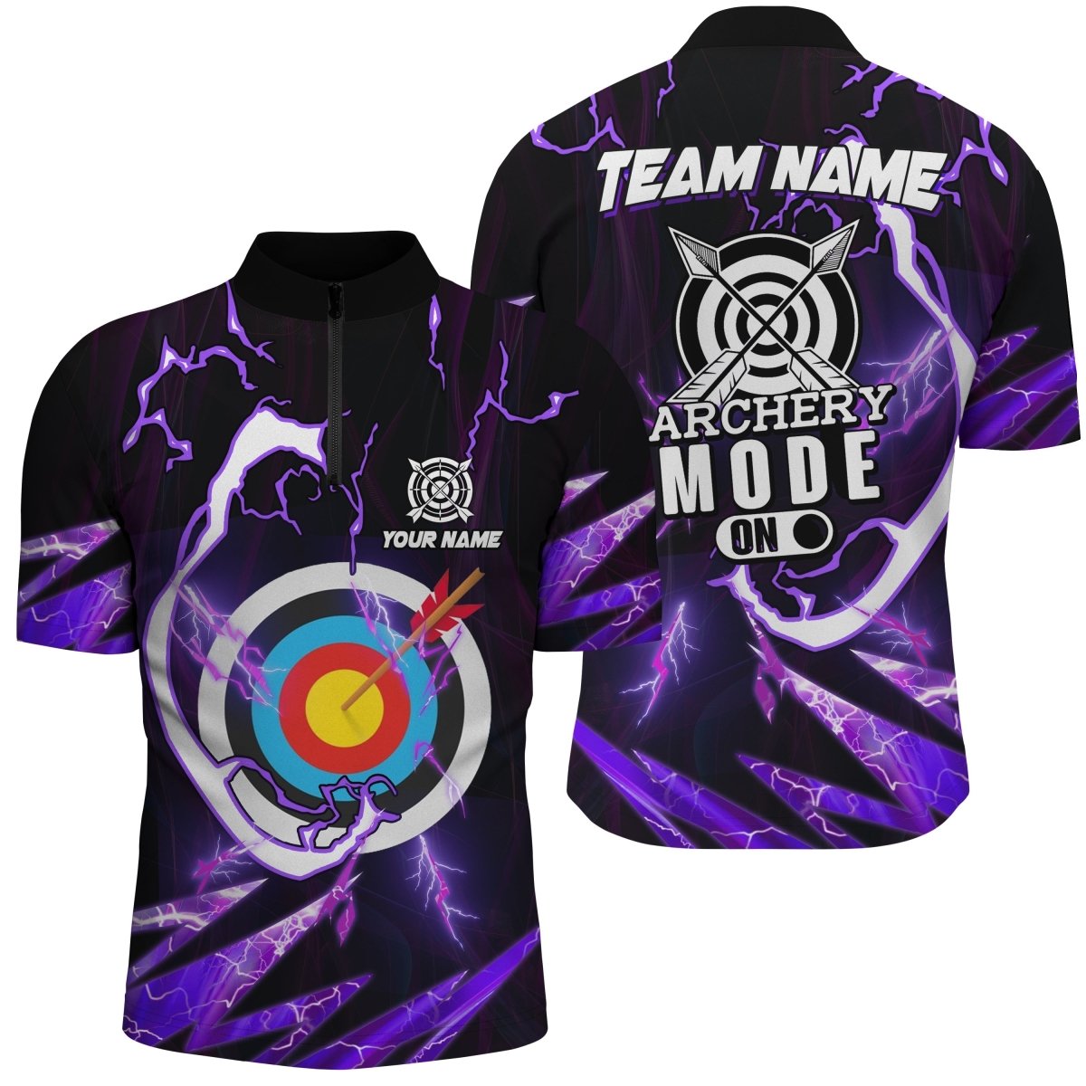 Personalisiertes Bogenschießen Poloshirt | Herren & Damen | Individuelles Teamshirt | 'Purple Thunder Archery Mode On' T1133 - Climcat