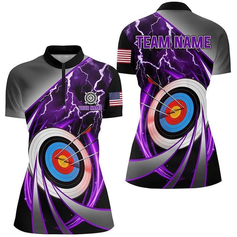 Personalisiertes Bogenschießen Poloshirt Lila - 3D Ziel Donner & Blitz Motiv - Für Team & Liga - Herren & Damen T1052 - Climcat