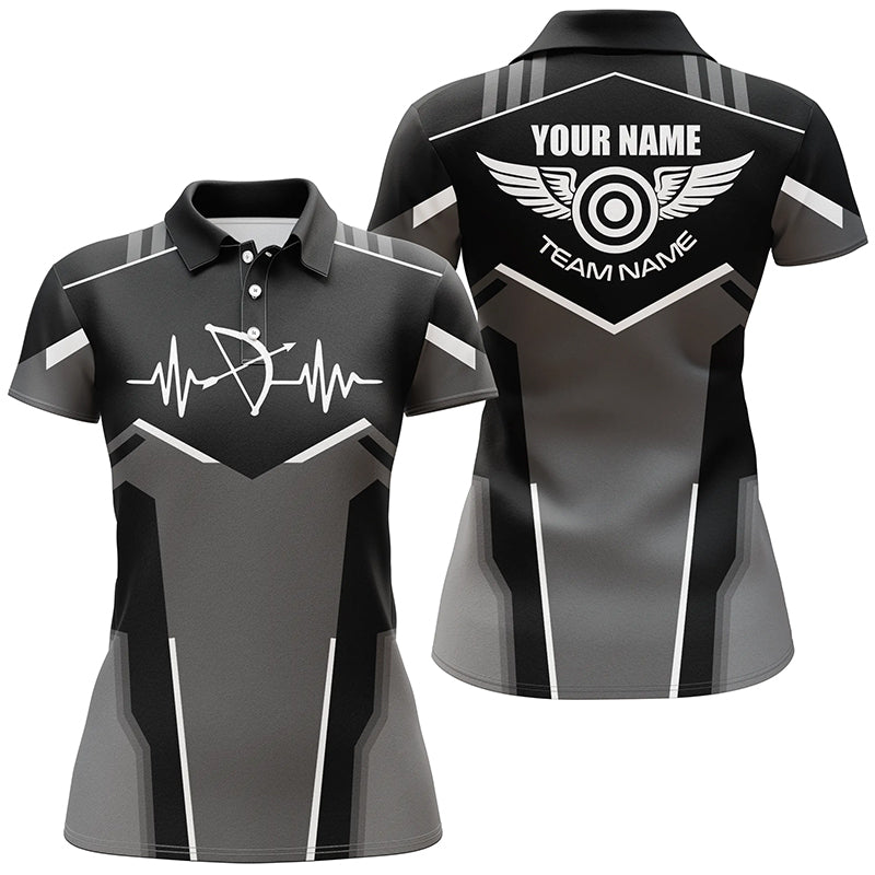 Personalisiertes Bogenschießen Poloshirt mit Wunschname | Lustiges EKG Design | Unisex | Weiß T1346 - Climcat
