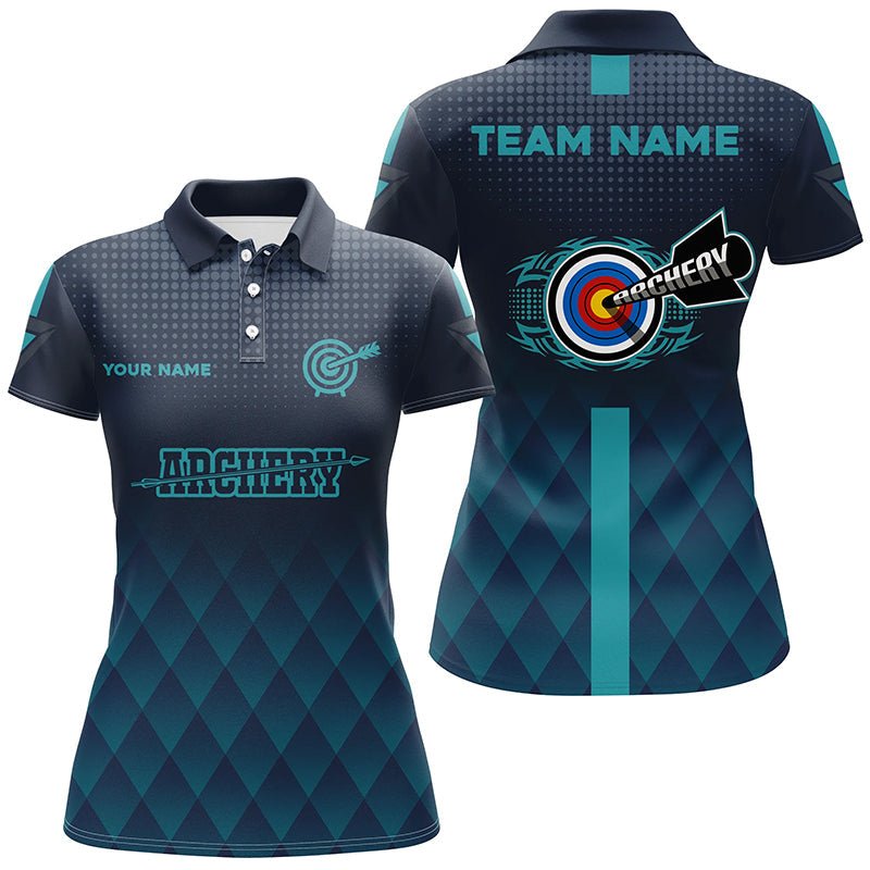 Personalisiertes Bogenschießen Poloshirt Unisex - Blauer Farbverlauf 3D Ziel Design - Teamname T0646 - Climcat