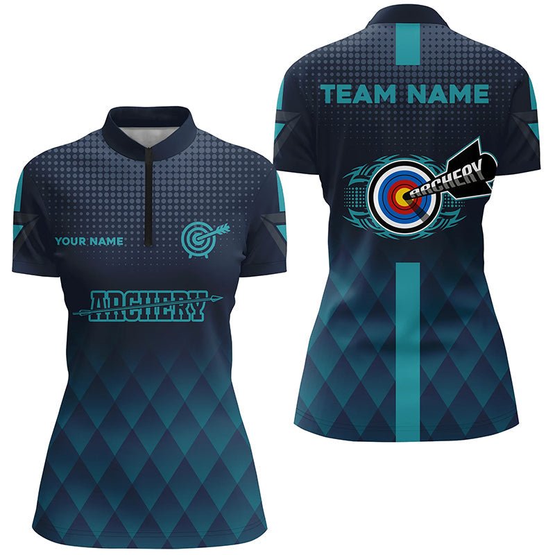 Personalisiertes Bogenschießen Poloshirt Unisex - Blauer Farbverlauf 3D Ziel Design - Teamname T0646 - Climcat