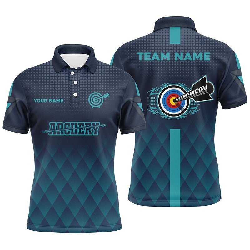 Personalisiertes Bogenschießen Poloshirt Unisex - Blauer Farbverlauf 3D Ziel Design - Teamname T0646 - Climcat