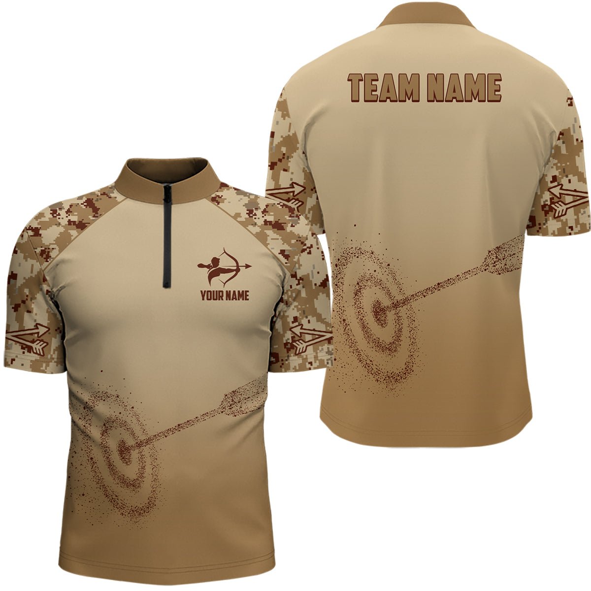 Personalisiertes Bogenschießen Poloshirt Unisex - Hellbraun Camo - Teamshirt / 3D Bogenschießen V0687 - Climcat