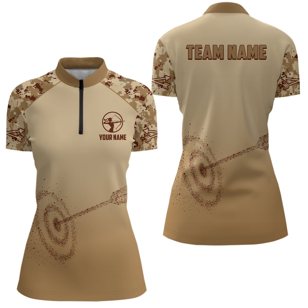 Personalisiertes Bogenschießen Poloshirt Unisex - Hellbraun Camo - Teamshirt / 3D Bogenschießen V0687 - Climcat