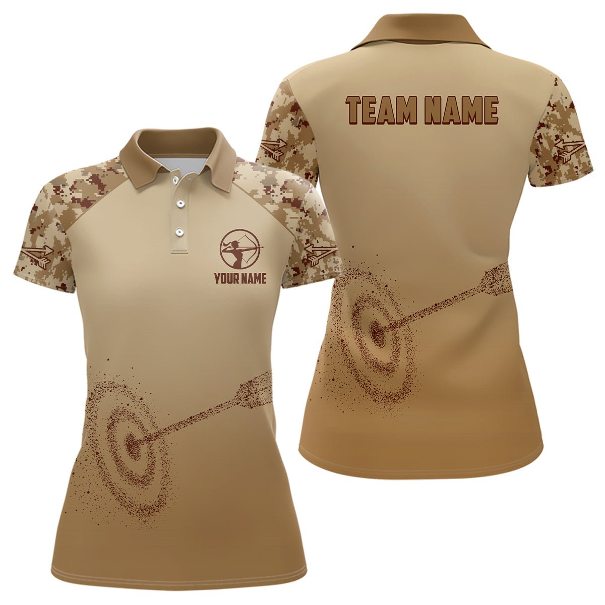 Personalisiertes Bogenschießen Poloshirt Unisex - Hellbraun Camo - Teamshirt / 3D Bogenschießen V0687 - Climcat