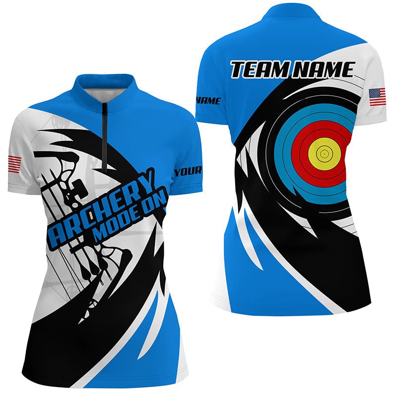 Personalisiertes Bogenschießen Shirt für Herren & Damen - Poloshirt & Shirt mit Reißverschlusskragen - Blau T1686 - Climcat