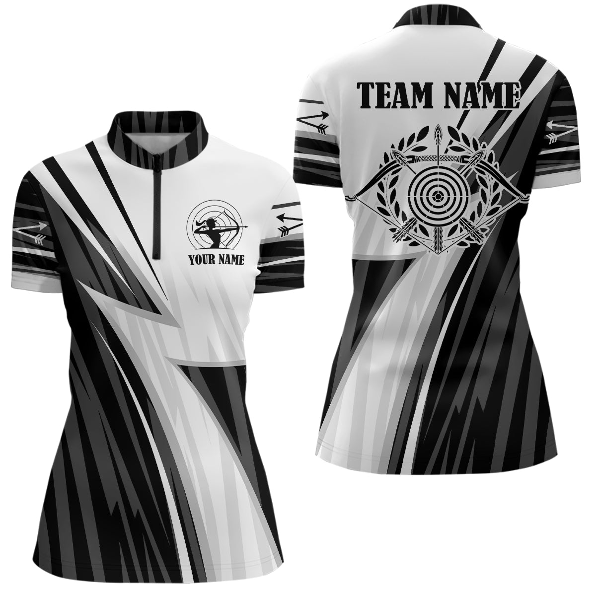 Personalisiertes Bogenschießen Team Poloshirt für Herren & Damen - mit Zielscheibe & Pfeilen Weiß Schwarz V0763 - Climcat