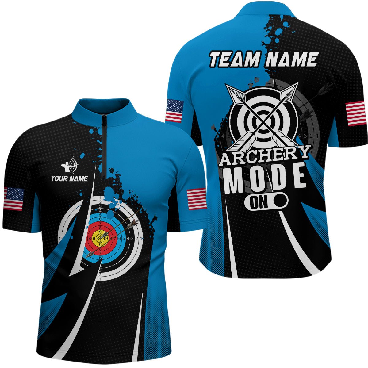 Personalisiertes Bogenschießen Team Poloshirt Unisex Blau "Archery Mode On" T1322 - Climcat