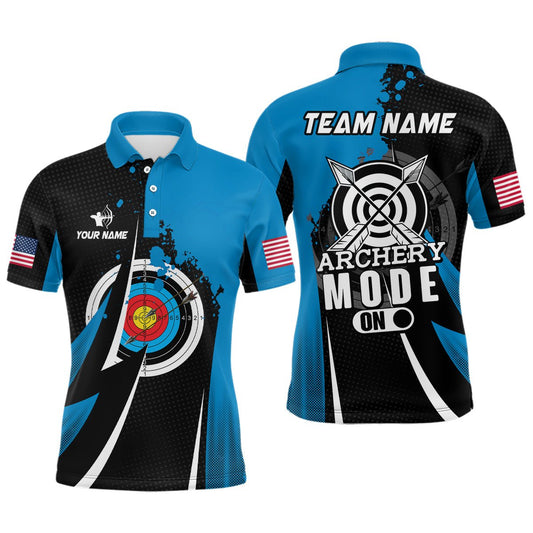Personalisiertes Bogenschießen Team Poloshirt Unisex Blau "Archery Mode On" T1322 - Climcat