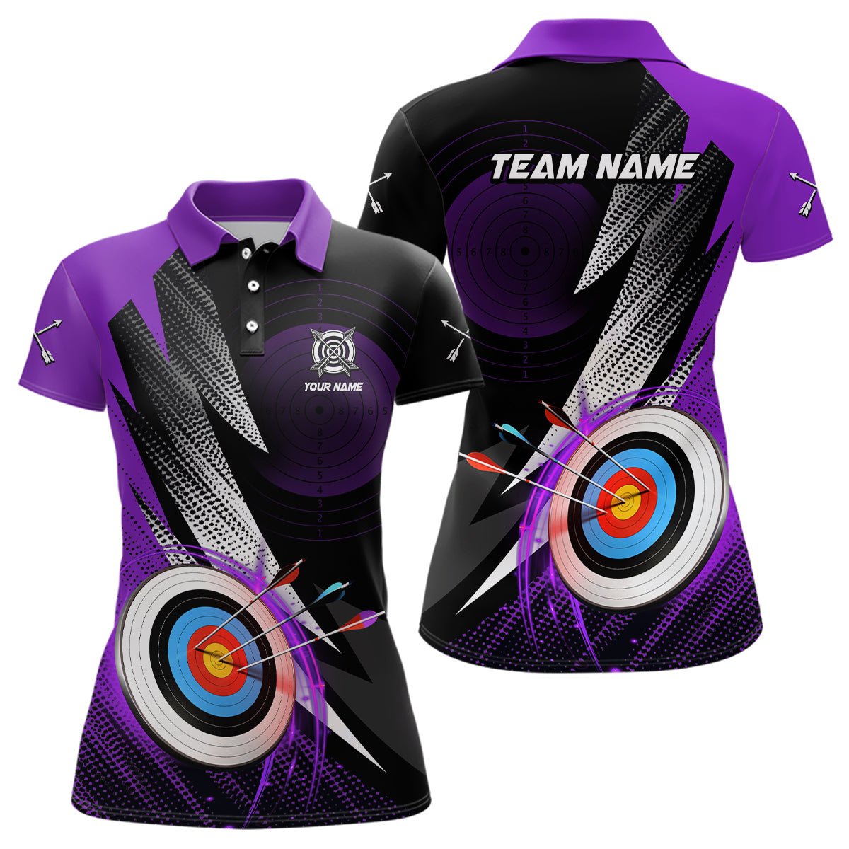 Personalisiertes Bogenschützen Polo Shirt Unisex - Lila 3D Ziel - Team & Verein T0984 - Climcat