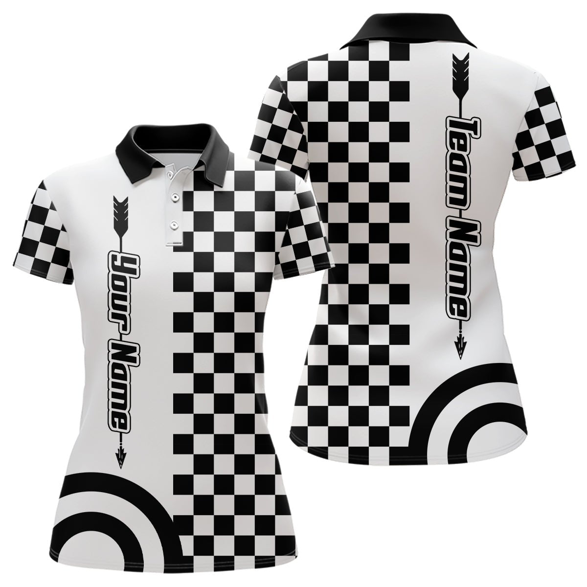 Personalisiertes Bogenschützen Poloshirt Unisex mit Wunschnamen und Schachbrettmuster T0480 - Climcat