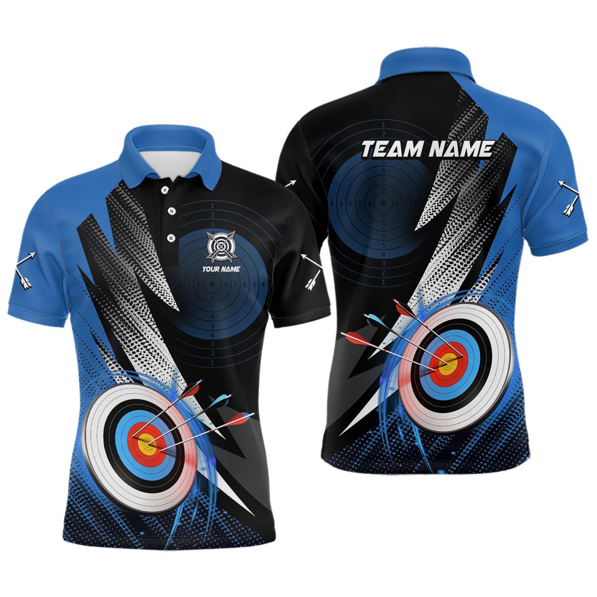 Personalisiertes Bogensport Polo - Shirt Herren Damen | Blau 3D Ziel | Für Team & Verein T0983 - Climcat