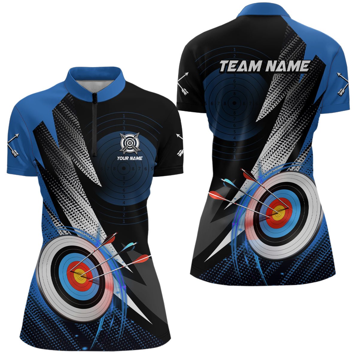 Personalisiertes Bogensport Polo - Shirt Herren Damen | Blau 3D Ziel | Für Team & Verein T0983 - Climcat