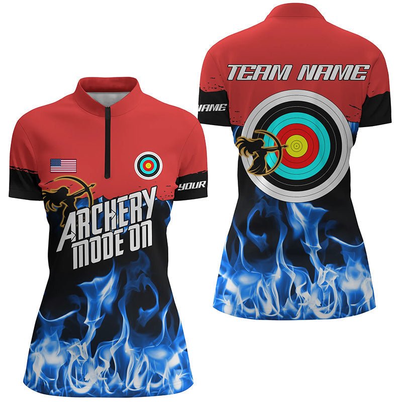 Personalisiertes Bogensport Poloshirt für Teams | Rot - Blaue Flammen Design | Unisex | T0516 - Climcat