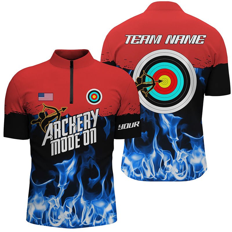 Personalisiertes Bogensport Poloshirt für Teams | Rot - Blaue Flammen Design | Unisex | T0516 - Climcat