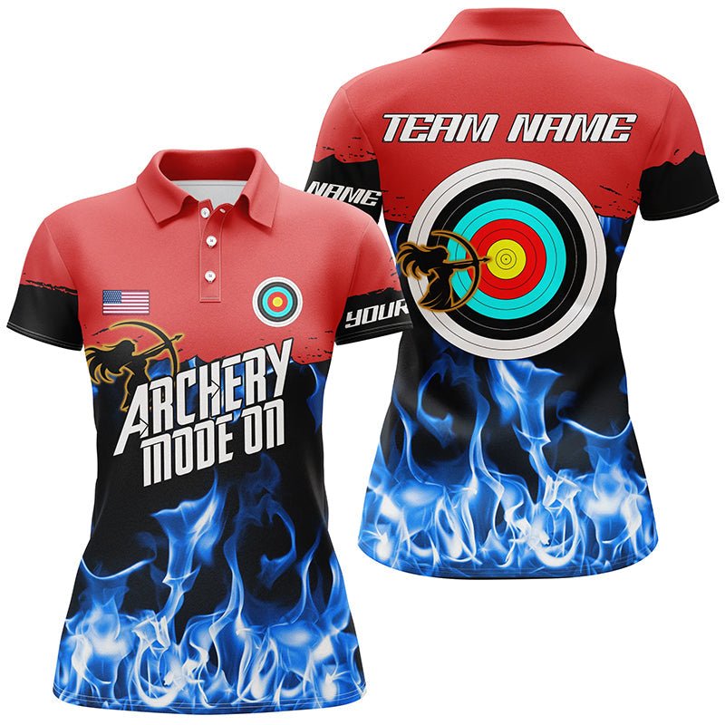 Personalisiertes Bogensport Poloshirt für Teams | Rot - Blaue Flammen Design | Unisex | T0516 - Climcat