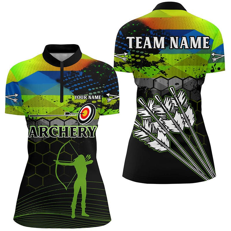 Personalisiertes Bogensport Poloshirt Unisex - Grün mit 3D Pfeilen & Bogenschützen - Silhouette V0649 - Climcat