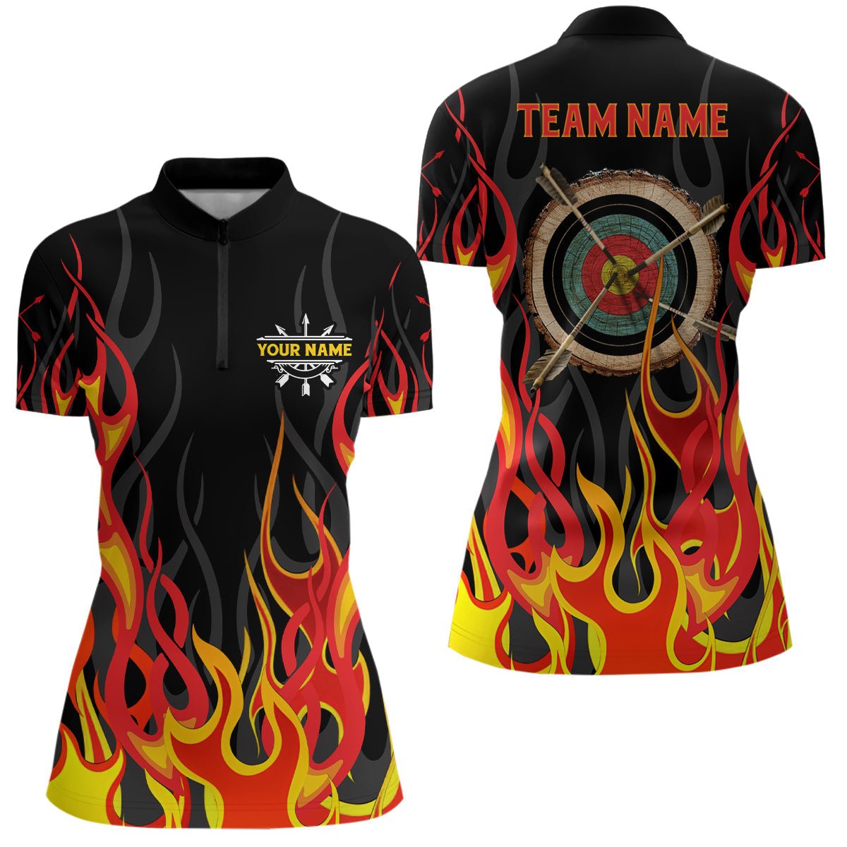 Personalisiertes Polo - Shirt für Bogenschützen - Design Flammende Zielscheibe (3D - Effekt) - Geschenkidee Herren & Damen T0448 - Climcat