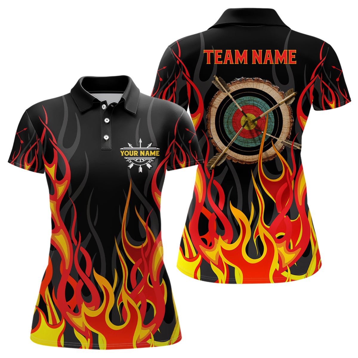 Personalisiertes Polo - Shirt für Bogenschützen - Design Flammende Zielscheibe (3D - Effekt) - Geschenkidee Herren & Damen T0448 - Climcat