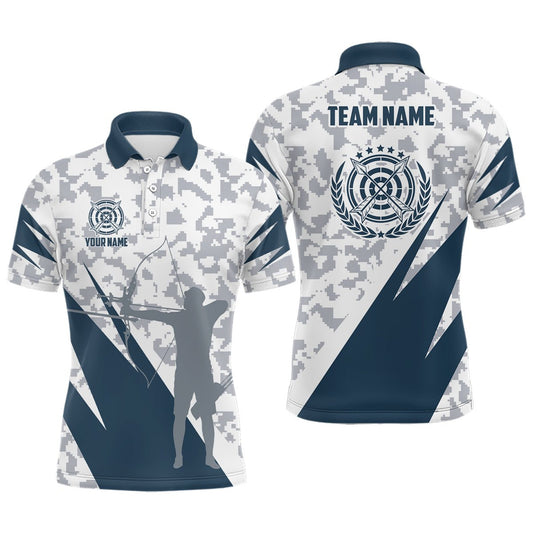 Personalisiertes Unisex Bogenschieß Polo Shirt Blau Grau Digital Camo mit Teamname T0541 - Climcat