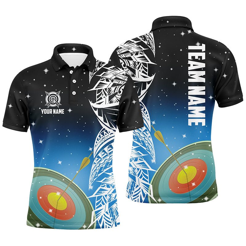 Personalisiertes Unisex Bogenschießen Poloshirt / Trikot mit Blauem 3D - Ziel Galaxie Design für Team und Mannschaft T1085 - Climcat