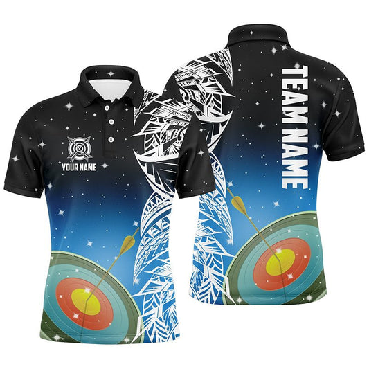 Personalisiertes Unisex Bogenschießen Poloshirt / Trikot mit Blauem 3D - Ziel Galaxie Design für Team und Mannschaft T1085 - Climcat