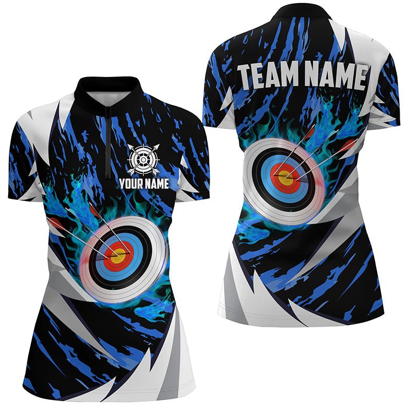 Personalisiertes Unisex Polo - Shirt für Bogenschützen Teams – 3D Zielscheiben Design 'Thunder' | Blau T1026 - Climcat