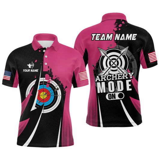 Personalisiertes Unisex Poloshirt Bogenschießen "Archery Mode On" Design Pink Valentinstag T0929 - Climcat