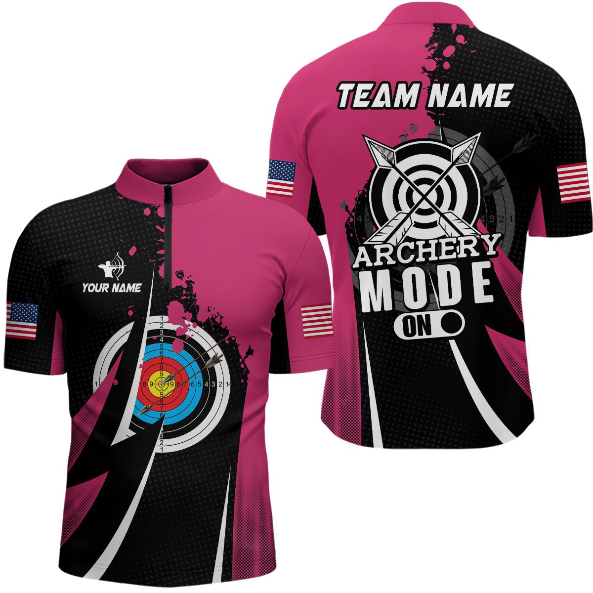 Personalisiertes Unisex Poloshirt Bogenschießen "Archery Mode On" Design Pink Valentinstag T0929 - Climcat