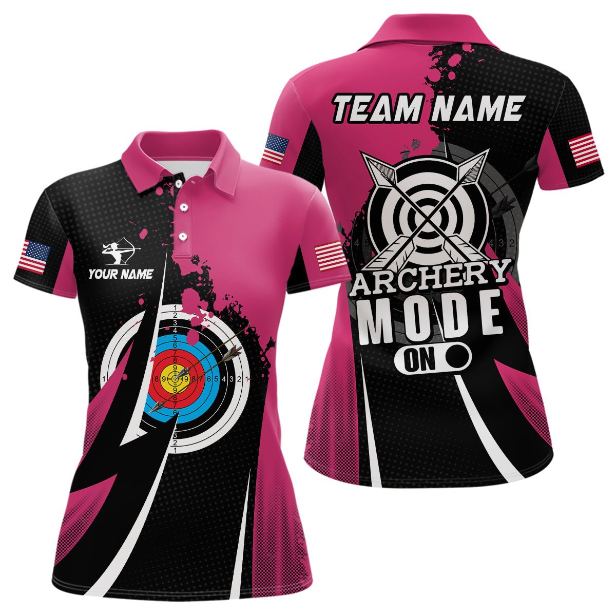 Personalisiertes Unisex Poloshirt Bogenschießen "Archery Mode On" Design Pink Valentinstag T0929 - Climcat