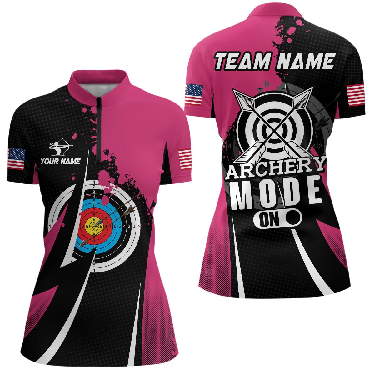 Personalisiertes Unisex Poloshirt Bogenschießen "Archery Mode On" Design Pink Valentinstag T0929 - Climcat