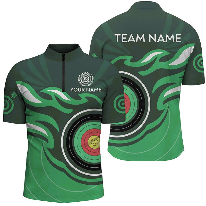 Polo & 1/4 Zip Bogensport Shirt Personalisiert - Design Grüne Flammen - Zielscheibe - Herren Damen Team T3035 - Climcat