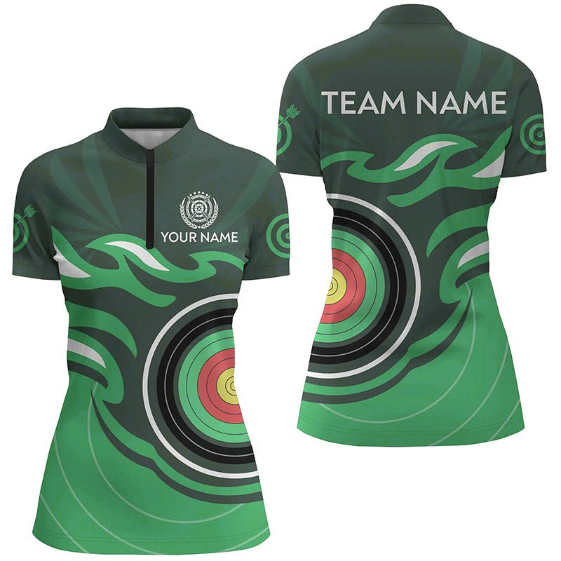 Polo & 1/4 Zip Bogensport Shirt Personalisiert - Design Grüne Flammen - Zielscheibe - Herren Damen Team T3035 - Climcat