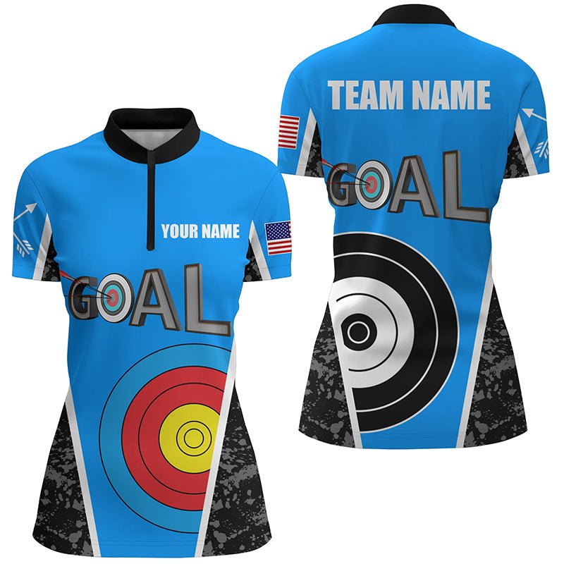 Polo Shirt Bogenschießen Herren Damen - Mit Wunschname Personalisiert - Blaues Zielscheiben Motiv - Team T1154 - Climcat