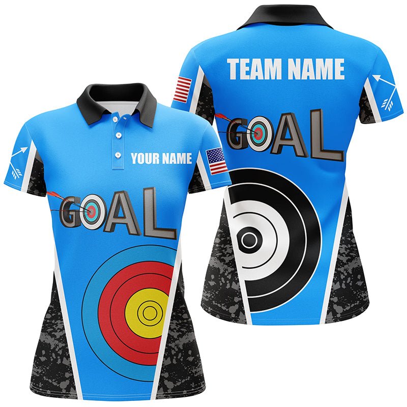 Polo Shirt Bogenschießen Herren Damen - Mit Wunschname Personalisiert - Blaues Zielscheiben Motiv - Team T1154 - Climcat