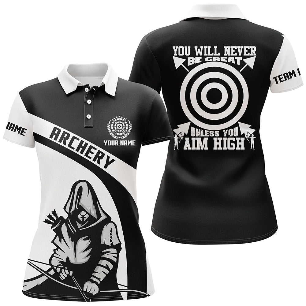 Poloshirt Personalisiert Bogenschießen | Schwarz - Weiß | Mit Wunschnamen & Lustigem Spruch | Herren & Damen | Bogensport Shirt T0566 - Climcat