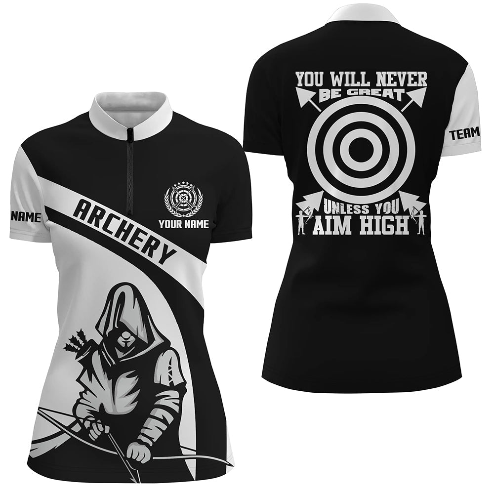 Poloshirt Personalisiert Bogenschießen | Schwarz - Weiß | Mit Wunschnamen & Lustigem Spruch | Herren & Damen | Bogensport Shirt T0566 - Climcat