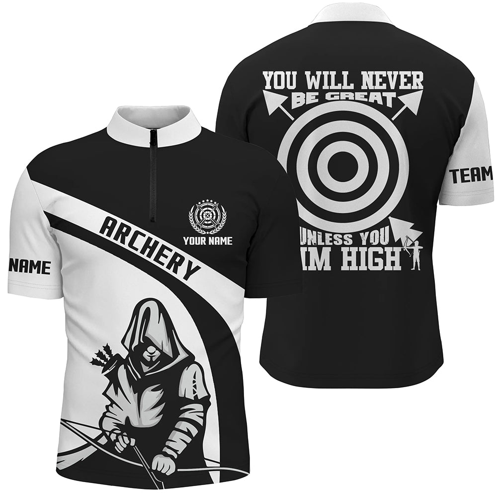 Poloshirt Personalisiert Bogenschießen | Schwarz - Weiß | Mit Wunschnamen & Lustigem Spruch | Herren & Damen | Bogensport Shirt T0566 - Climcat