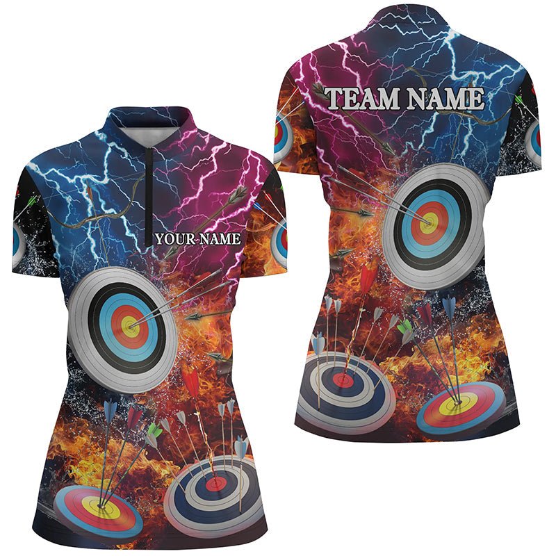 Poloshirt personalisiert mit Namen | Bogenschießen Zielscheibe Wasser Feuer Design | Geschenk für Bogenschützen (Herren & Damen) T0508 - Climcat