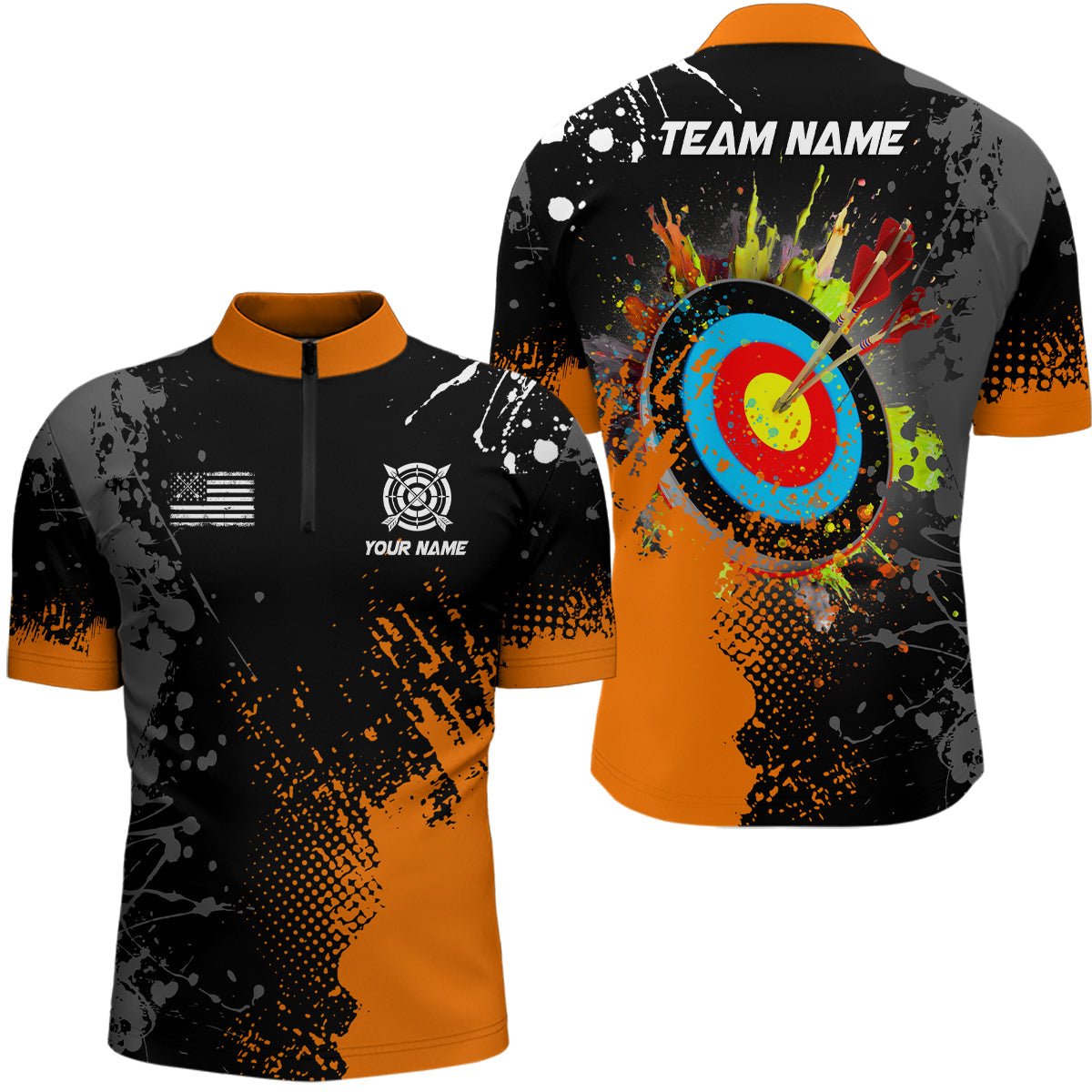 Poloshirts Quarter - Zip Shirts & Bogenschieß - Trikots für Herren & Damen - Motiv Orange 3D Zielscheibe T1970 - Climcat