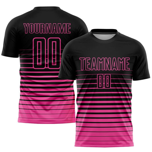 Schwarze Pink Pinstripe Fade Fashion Sublimations Fußballtrikot H279 - Climcat