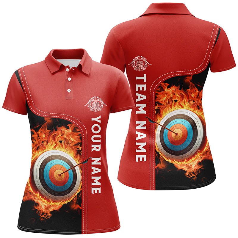 Unisex Bogensport Polo - Shirt - Personalisiert - Schwarz - rotes Flammen - Ziel Design - Individuelles Team - Shirt V0985 - Climcat