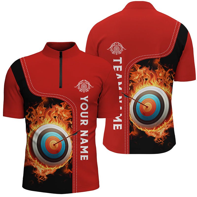 Unisex Bogensport Polo - Shirt - Personalisiert - Schwarz - rotes Flammen - Ziel Design - Individuelles Team - Shirt V0985 - Climcat
