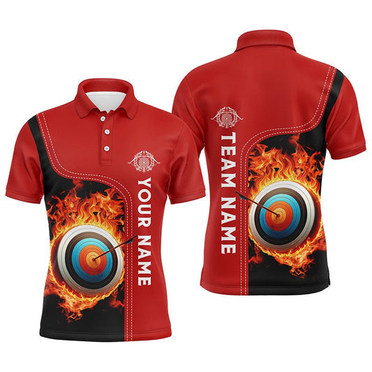 Unisex Bogensport Polo - Shirt - Personalisiert - Schwarz - rotes Flammen - Ziel Design - Individuelles Team - Shirt V0985 - Climcat