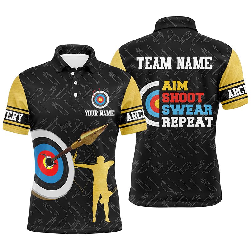 Zielen Schießen Fluchen Wiederholen - 3D Bogenschießen Polo - Shirt - Herren Damen - Personalisiert Name & Team - T0477 - Climcat