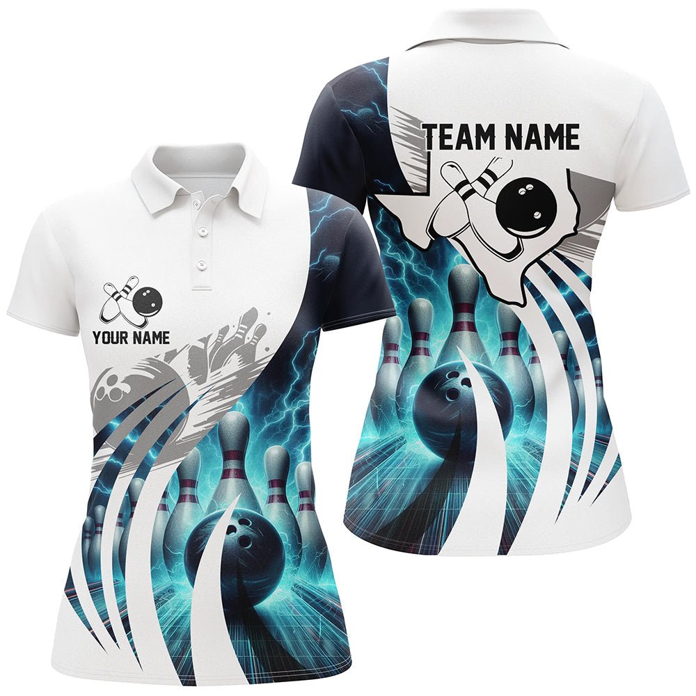 Blau Blitz Donner Damen Bowling Polo Shirts Individuelle Texas Team Liga Trikots, Geschenke für Bowler Q7074 - Climcat