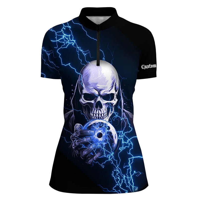Blau Donner Schädel Personalisierte Damen Bowling Shirts Team Bowling Trikots Bowlers P5512 - Climcat