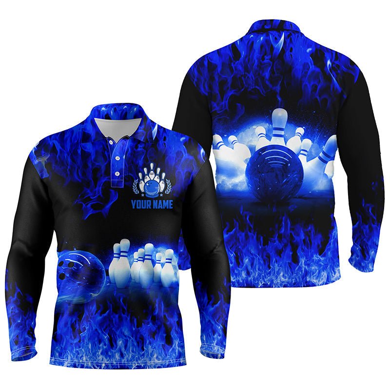 Blau Flamme Herren Polo Bowling Shirt, Personalisierte Herren Bowling Trikots, Bowling Team Trikots Q5199 - Climcat