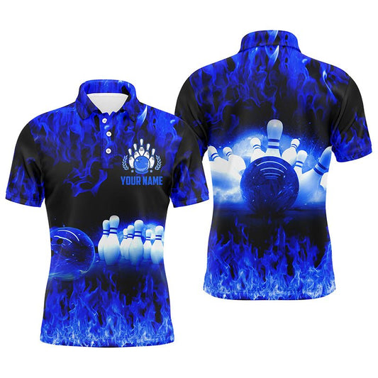 Blau Flamme Herren Polo Bowling Shirt, Personalisierte Herren Bowling Trikots, Bowling Team Trikots Q5199 - Climcat