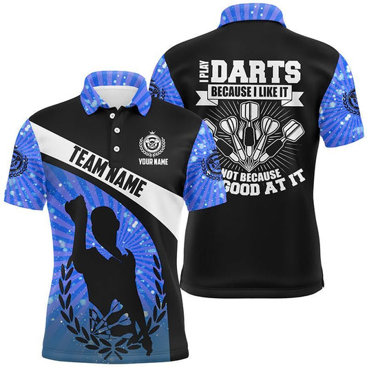 Blau gestreiftes Darts Polo Shirt für Herren, individuell anpassbares Dart Trikot - Ich spiele Darts, weil es mir gefällt W795 - Climcat